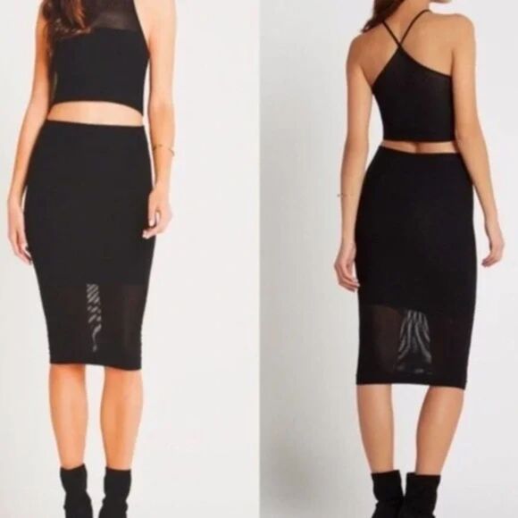 BCBGeneration Bondage Ribbed Wide Mesh Hem Stretch Pencil Midi Skirt M/L NWT $58 - Picture 1 of 10